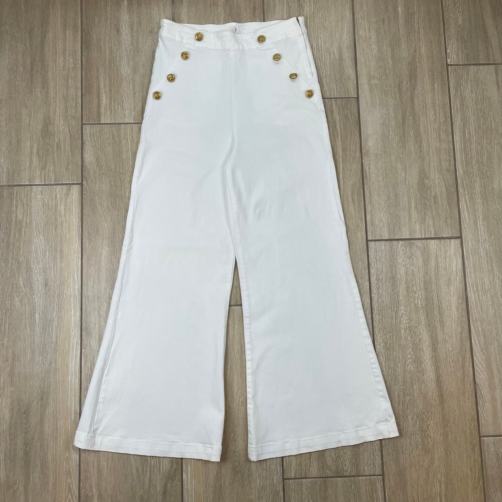 A Loves A White Wide Leg Jeans Womens 30 High Rise Sailor Gold Button Denim